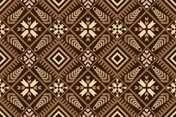 Brown-tone geometric ethnic seamless pattern designed for background, wallpaper, traditional clothing, carpet, curtain, and home decoration.