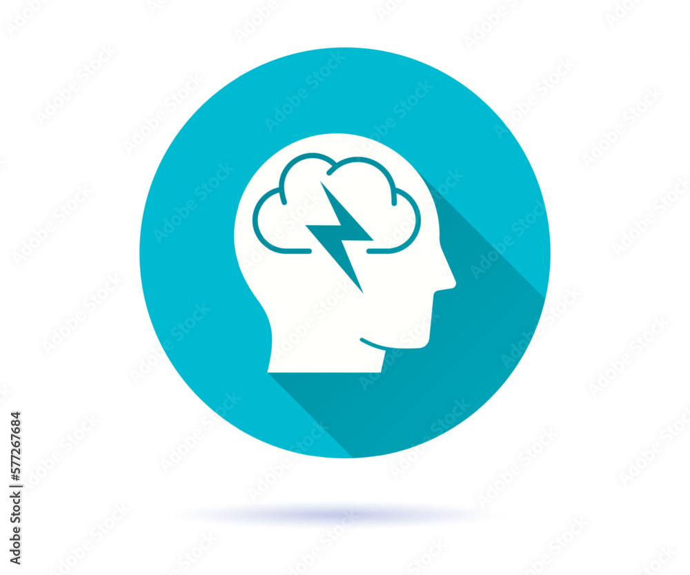 Poster brain damage icon with long shadow for graphic and web design.