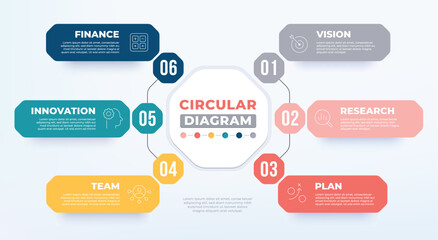 6 step circular diagram template. Business circular infographic with icon.
