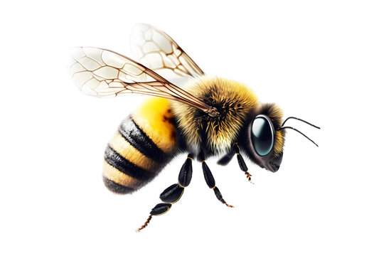 Flying bee on transparent background. Generative ai.