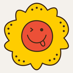 Smiling flower, abstract personage, mascot design, funny face, cute icon.