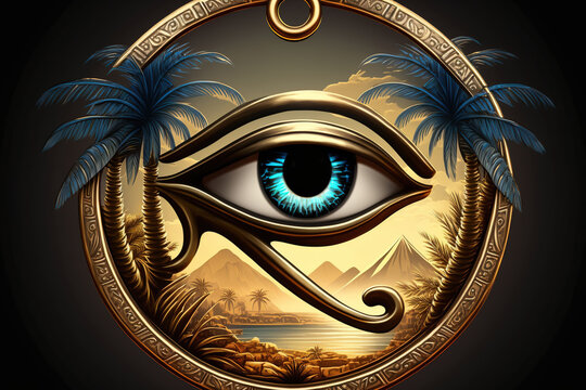 silver charm The Horus Eye. Eye of Ra on a background of nature. Generative AI
