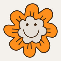 Smiling flower, abstract personage, mascot design, funny face, cute icon.