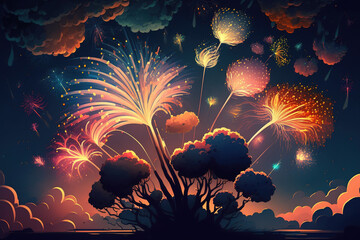 Amazing fireworks, fireworks. Generative AI