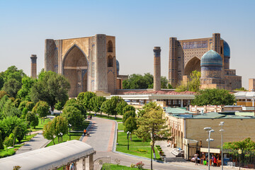 Awesome view of the Bibi-Khanym Mosque in Samarkand, Uzbekistan
