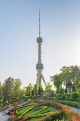 Awesome view of Tashkent TV Tower from scenic city park