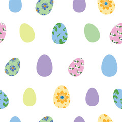 Easter Eggs with seamless ornament pattern.Flat illustration