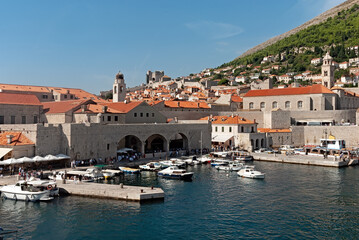 Fototapeta na wymiar Boats in the port of Dubrovnik city in Croatia