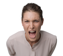 Aggressive woman yelling at camera