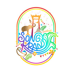 concept of thailand water festival fun, songkran day logo design template 