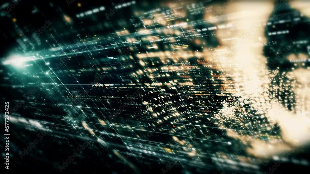 Aufkleber Futuristic digital generated motion abstract matrix cyber environment big data analytic artificial intelligent metaverse simulation, head up display background