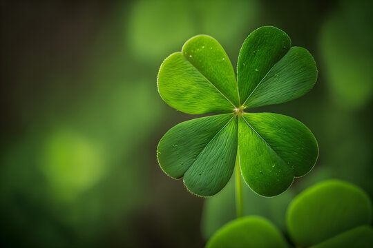 Four-leaf green clover for good luck as a digital illustration, AI-generated image