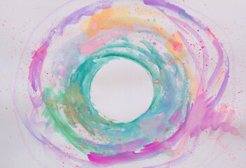 Watercolor stylized multicolored circle on a white background. Hand painted watercolor.