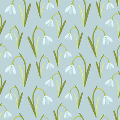 Vector seamless pattern with primroses and spring flowers. The work is done in delicate pastel colors, suitable for any of your designs and decorations. For textile, fabric, wallpaper, cards
