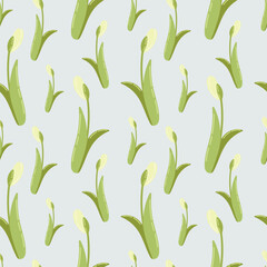 Vector seamless pattern with primroses and spring flowers. The work is done in delicate pastel colors, suitable for any of your designs. For textile, fabric, wallpaper, cards