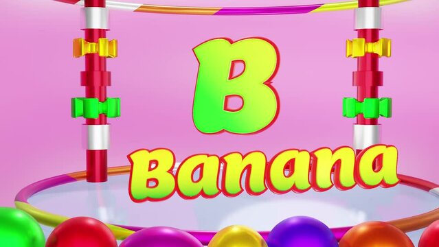 3d animation of letter D stands for durian word. Multi-colored three-dimensional alphabet stage