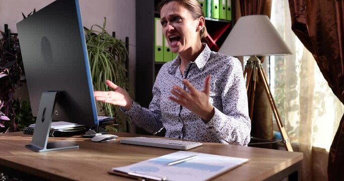 Excited angry woman can not access database concept