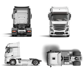 White truck set mockup with black inserts with carrying capacity of up to five tons front view 3d render on white - 577277004