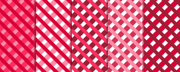 5 seamless checkered patterns in magenta tones.