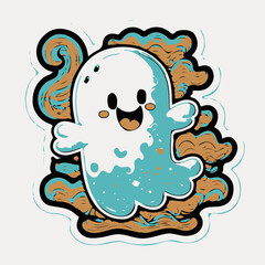 happy ghost monster sticker doodle vector art
