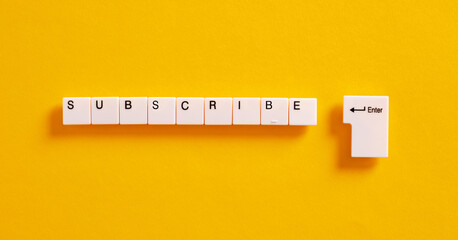 Online subscription or registration concept. Computer keyboard keys with the word subscribe.