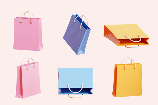 Colorful shopping bag elements set
