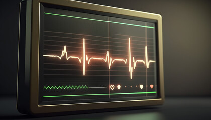 A close-up shot of an EKG monitor, with a clear heartbeat rhythm visible, Generated AI
