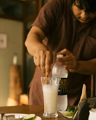 Waiter preparing Lemon Soda beverage at a restaurnt ,Guwahati,Assam