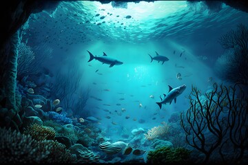 Fototapeta premium under ocean created using AI Generative Technology
