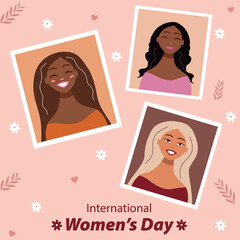 Women of different nationalities, international women's day, postcard