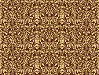 Wallpaper in the style of Baroque. Seamless vector background. Gold and brown floral ornament. Graphic pattern for fabric, wallpaper, packaging. Ornate Damask flower ornament