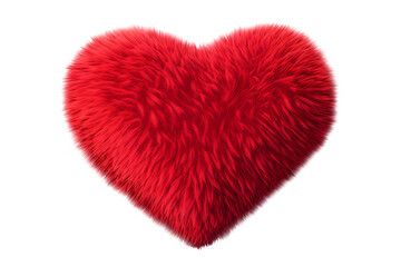 Red fluffy heart isolated on transparent background. Generative ai.