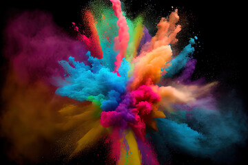 Obraz na płótnie Canvas Explosion of colored powder on black background. Generative Ai