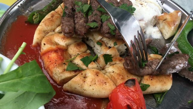 Eating Turkish kebab d&ouml;ner food
