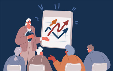 Vector illustration of Business people characters meeting in the office. Group of working office employees. Team project, brainstorm, teamwork process during quarantine