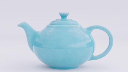 Side view cyan traditional ceramic teapot on white background premium photo 3d render