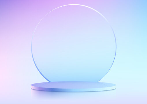 3D realistic blue and pink gradient empty podium platform product display