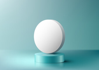 3D realistic luxury style blue turquoise cylinder podium stand