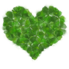 Heart Shape in Green Shamrock Foliage. St. Patrick's Day Symbol in Watercolor Textures for Print, Design, and Decoration.