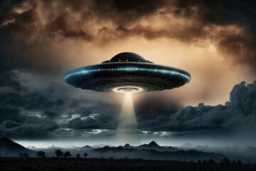 Fototapeta na wymiar UFO in the sky. Generative ai.