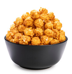 Chocolate Popcorn in bowl on white background, Chocolate Mushroom Popcorn isolate on white with clipping path.