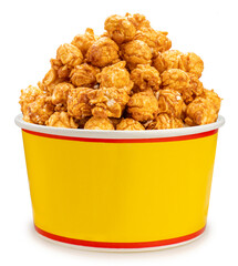 Chocolate Popcorn in bowl on white background, Chocolate Mushroom Popcorn isolate on white with clipping path.