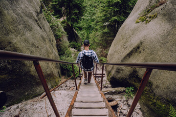 Father and son at Adrspach-Teplice Rocks, nature