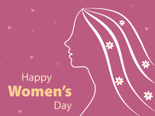 Woman with long hair, international women's day, pink background