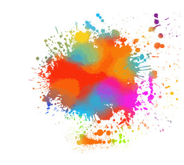 Grunge splatter. Rainbow colors grunge splash. Color explosion. Colored blot on white. Vector illustration