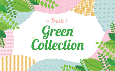 葉っぱ・グリーン・新緑・エコイメージのコピースペースのある可愛いおしゃれなナチュラル手描きベクターデザインフレーム_パステルカラー_背景透過
