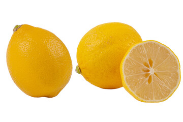 Fresh slices of yellow lemon lime fruit isolated on transparent background.
