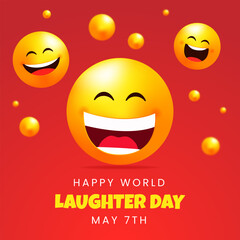 Happy world laughter day May 7th with emoticons illustration