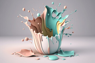 Fluid splash with a 3D porcelain texture in vibrant pastel colors. Ai generated