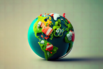 World health day concept with globe. Generative Ai